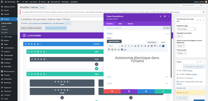 La création des pages avec divi