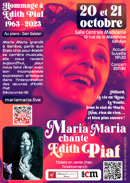 Le flyer du concert de Maria Maria chante Edith Piaf au format A6