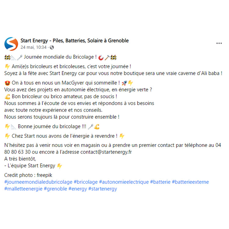 publications sur les réseaux sociaux de Start Energy