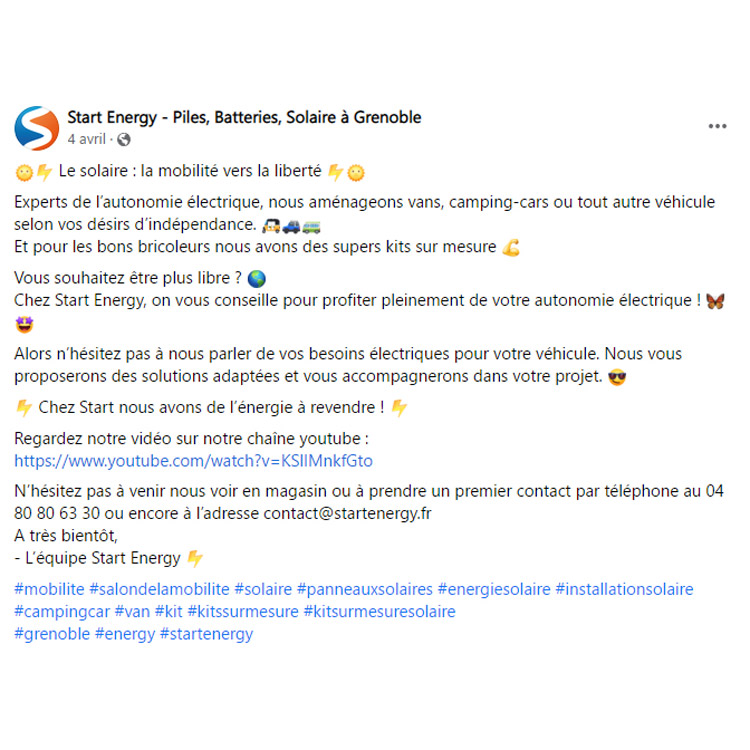 publications sur les réseaux sociaux de Start Energy